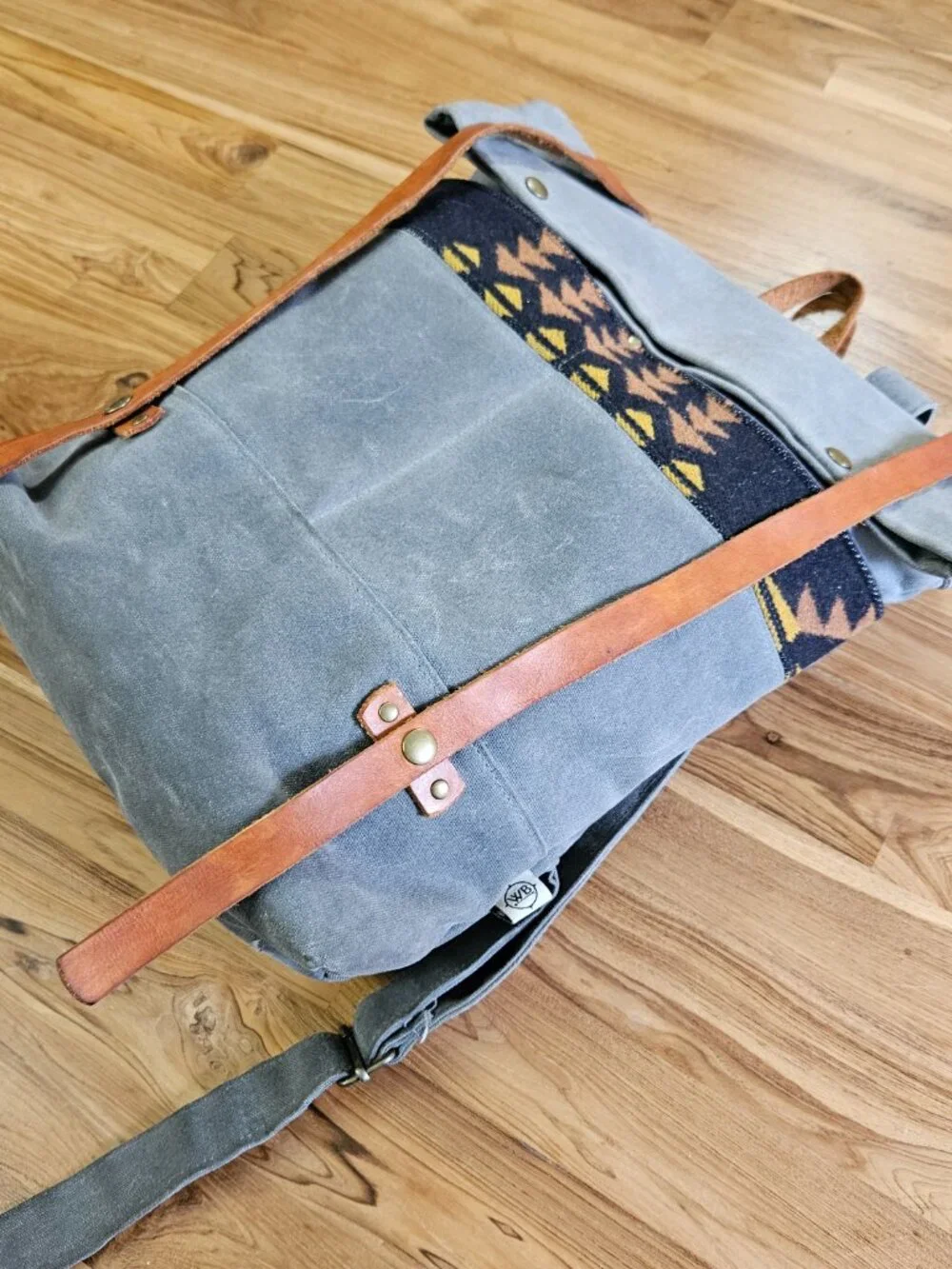 Western Bound Goods Waxed Canvas Backpack, Leather Pendleton Wool Gray, $265 Ret